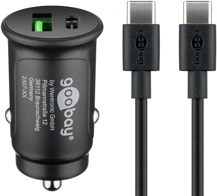 Goobay Dual USB snabbladdare för bil USB-C™ (27 W) laddningsadapter för bil med 1x USB-C™ och 1x USB-A, USB-C™-kabel, 1 m, svart ryhmässä ÄLYPUHELIMET JA TABLETIT / Laturit & Kaapelit / Autolaturi / Autolaturi Tyyppi C @ TP E-commerce Nordic AB (C86939)