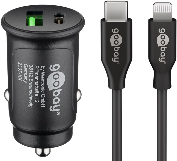 Goobay Dual USB snabbladdare för bil Lightning (27 W) laddningsadapter för bil med 1x USB-C™ och 1x USB-A, USB-C™ Lightning-kabel, 1 m, svart ryhmässä ÄLYPUHELIMET JA TABLETIT / Laturit & Kaapelit / Autolaturi / Autolaturi Lightning @ TP E-commerce Nordic AB (C86940)