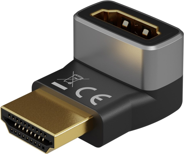 Goobay HDMI™ vinkeladapter 90° vertikal, 8K @ 60 Hz, guldpläterad HDMI™-uttag (typ A) > HDMI™ kontakt (typ A) 90 ° ryhmässä KODINELEKTRONIIKKA / Kaapelit & Sovittimet / HDMI / Sovittimet @ TP E-commerce Nordic AB (C86969)