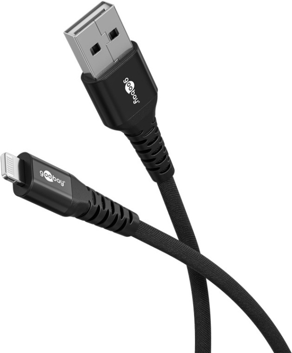 Goobay Lightning-USB-A supersoft textilkabel med metallkontakter, 0,5 m, svart MFi-certifierad, elegant och extra robust laddnings- och synkroniseringskabel för Apple iPhone/iPad (svart) ryhmässä ÄLYPUHELIMET JA TABLETIT / Laturit & Kaapelit / Kaapelit / Lightning kaapelit @ TP E-commerce Nordic AB (C87025)