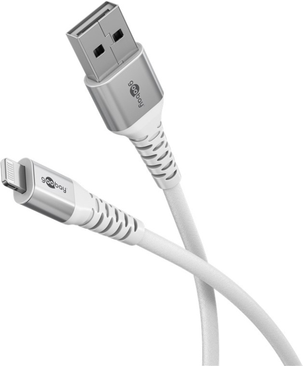 Goobay Lightning-USB-A supersoft textilkabel med metallkontakter, 0,5 m, vit MFi-certifierad, elegant och extra robust laddnings- och synkroniseringskabel för Apple iPhone/iPad (vit) ryhmässä ÄLYPUHELIMET JA TABLETIT / Laturit & Kaapelit / Kaapelit / Lightning kaapelit @ TP E-commerce Nordic AB (C87031)