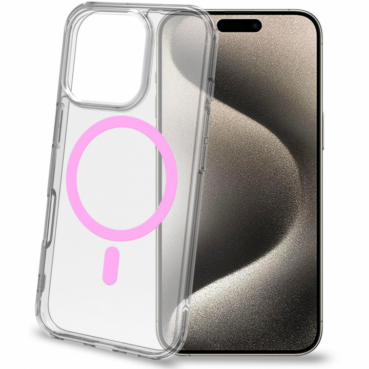 Celly Gelskinmag Magnetic Cover MagSafe iPhone 16 Pro Transparent + Rosa ryhmässä ÄLYPUHELIMET JA TABLETIT / Puhelimen suojakotelo / Apple / iPhone 16 @ TP E-commerce Nordic AB (C88236)