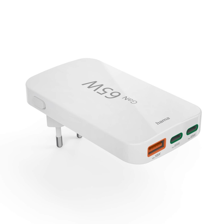 Hama Laturi 2x USB-C 1x USB-A Flat PD 65W Valkoinen ryhmässä ÄLYPUHELIMET JA TABLETIT / Laturit & Kaapelit / Seinälaturi / Seinälaturi USB @ TP E-commerce Nordic AB (C90700)