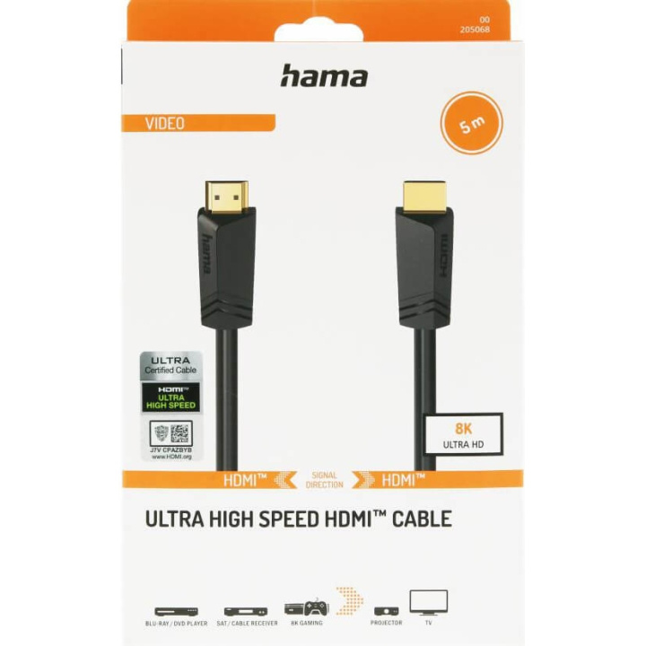 Hama Kaapeli HDMI Ultra High Speed 8K 48Gbit/s Kulta 5.0m ryhmässä KODINELEKTRONIIKKA / Kaapelit & Sovittimet / HDMI / Kaapelit @ TP E-commerce Nordic AB (C90736)