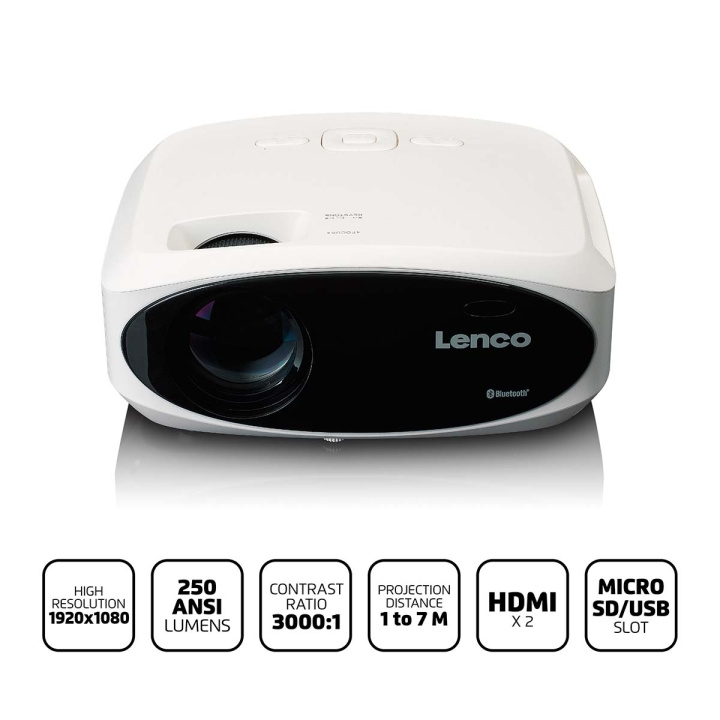 Lenco Full HD 1080P LCD-projektori Bluetoothilla Valkoinen ryhmässä KODINELEKTRONIIKKA / Ääni & Kuva / Kotiteatteri, HiFi ja kannettavat / Projektorit & Tarvikkeet @ TP E-commerce Nordic AB (C90758)