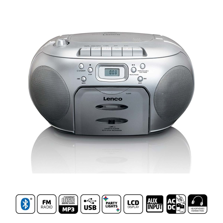 Lenco Portable FM Radio CD- Cassette player Silver ryhmässä KODINELEKTRONIIKKA / Ääni & Kuva / Kotiteatteri, HiFi ja kannettavat / Radio & Herätyskellot / Radio @ TP E-commerce Nordic AB (C90759)