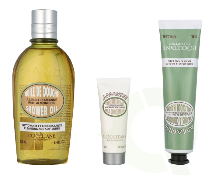 L\'Occitane Sweetness Set 345 ml Almond Shower Oil 250ml/Almond Hand Cream 75ml/Almond Milk Concentrate 20ml ryhmässä KAUNEUS JA TERVEYS / Lahjapakkaukset / Naisten lahjapakkaukset @ TP E-commerce Nordic AB (C91972)