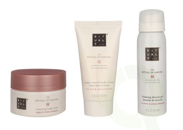 Rituals Trial Sakura Set 245 ml Body Scrub 125g/Foaming Shower Gel 50ml/Body Cream 70ml ryhmässä KAUNEUS JA TERVEYS / Lahjapakkaukset / Naisten lahjapakkaukset @ TP E-commerce Nordic AB (C91990)