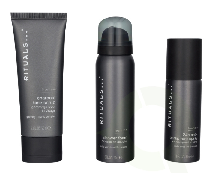 Rituals Homme Trial Set 170 ml Shower Foam 50ml/24h Anti-Perspirant Spray 50ml/Charcoal Face Scrub 70ml ryhmässä KAUNEUS JA TERVEYS / Lahjapakkaukset / Miesten lahjapakkaukset @ TP E-commerce Nordic AB (C92000)