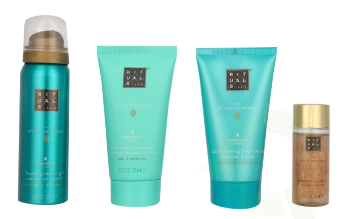 Rituals Karma Set 220 ml Shimmering Body OIl 30 ml/Foaming Shower Gel 50 ml/Mild Body Scrub Paste 70 ml/24h Hydrating Body Lotion 70 ml ryhmässä KAUNEUS JA TERVEYS / Lahjapakkaukset / Naisten lahjapakkaukset @ TP E-commerce Nordic AB (C92060)