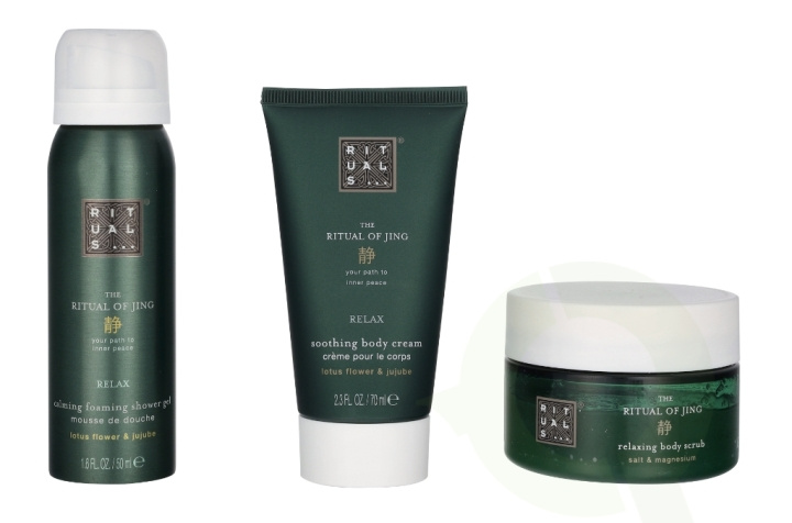 Rituals Trial Jing Set 245 ml Body Scrub 125g/Body Cream 70ml/Foaming Shower Gel 50ml ryhmässä KAUNEUS JA TERVEYS / Lahjapakkaukset / Naisten lahjapakkaukset @ TP E-commerce Nordic AB (C92068)