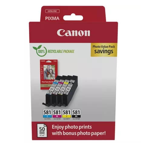 Canon Ink 2106C006 CLI-581 Multipack + Paper ryhmässä TIETOKOONET & TARVIKKEET / Tulostimet & Tarvikkeet / Musteet ja väriaineet / Mustepatruunat / Canon @ TP E-commerce Nordic AB (C92305)