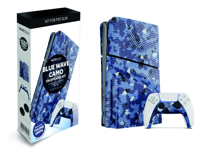 Maxx Tech PS5 Slim Faceplates + ohjaimen etulevyt - Blue Wave Camo - Sininen Wave Camo ryhmässä KODINELEKTRONIIKKA / Pelikonsolit & Tarvikkeet / Sony PlayStation 5 @ TP E-commerce Nordic AB (C93179)