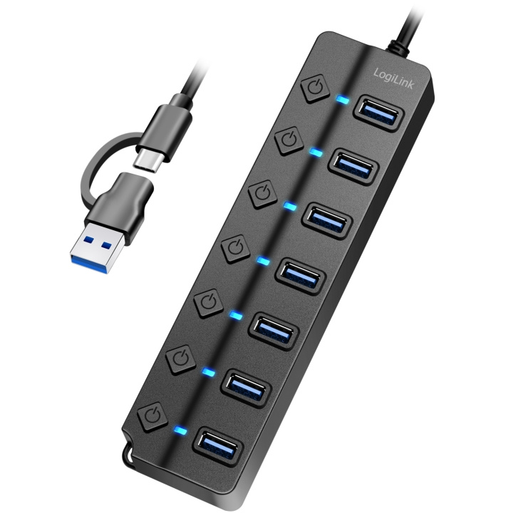 LogiLink USB-hub 7-port med separata På/Av-knappar USB-C/USB-A in USB 3.2 Gen1 ryhmässä TIETOKOONET & TARVIKKEET / Tietokonetarvikkeet / USB-telakat @ TP E-commerce Nordic AB (C93481)