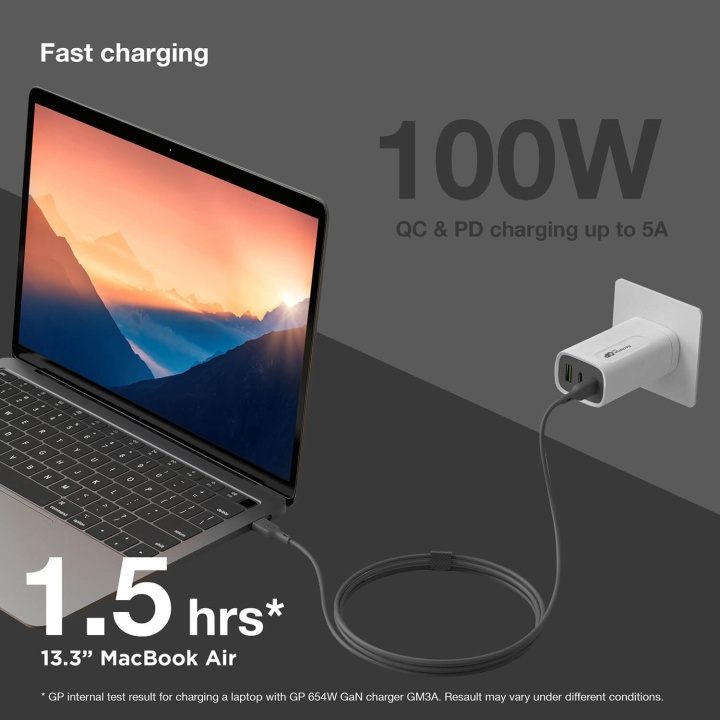 GP Kaapeli USB-C USB-C:hen 100W CC2P 2m ryhmässä TIETOKOONET & TARVIKKEET / Kaapelit & Sovittimet / USB / USB-C @ TP E-commerce Nordic AB (C94730)