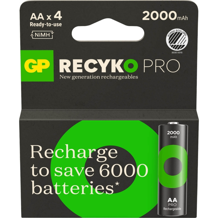 GP Paristo Recyko Pro NiMH AA HR6 2000mAh 4-Pack ryhmässä KODINELEKTRONIIKKA / Paristot & Laturit / Akut / AA @ TP E-commerce Nordic AB (C94757)