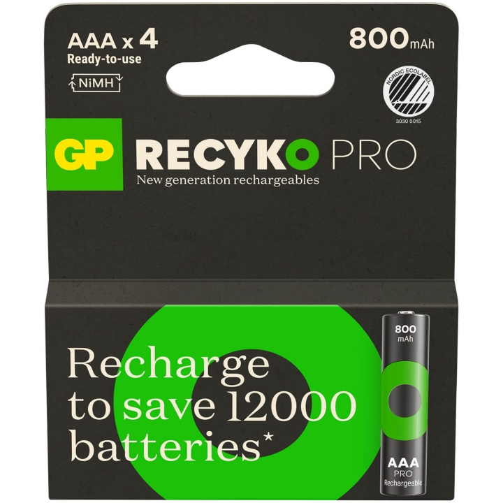 GP Paristo Recyko Pro NiMH AAA HR03 800mAh 4-Pack ryhmässä KODINELEKTRONIIKKA / Paristot & Laturit / Akut / AAA @ TP E-commerce Nordic AB (C94758)