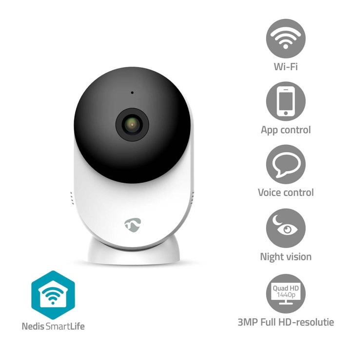 Nedis SmartLife Sisäkamera | Wi-Fi | 3MP Full HD 1296p | MicroSD (ei sisälly) / Onvif / Pilvipalvelutallennus (valinnainen) | Liiketunnistimella | Yökuvaus | Valkoinen ryhmässä KOTI, TALOUS JA PUUTARHA / Hälytys ja turvallisuus / Valvontakamerat / Digitaalinen (verkko) / Sisäkamerat @ TP E-commerce Nordic AB (C94858)