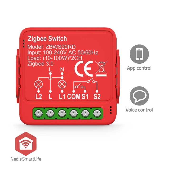 Nedis SmartLife Virtakytkin | Zigbee 3.0 | 2x100 W | Terminaaliliitin | Sovellus saatavana kohteeseen: Android™ / IOS ryhmässä KOTI, TALOUS JA PUUTARHA / Sähkö & Valaistus / Sähköasennus / Tarvikkeet @ TP E-commerce Nordic AB (C94864)