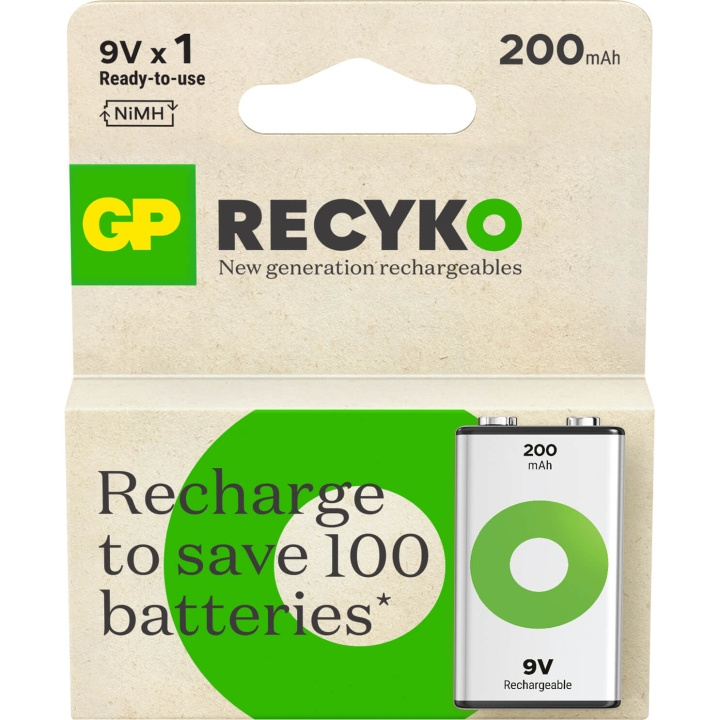 GP Paristo Recyko NiMH 9V 200mAh 1-Pack ryhmässä KODINELEKTRONIIKKA / Paristot & Laturit / Akut @ TP E-commerce Nordic AB (C99554)