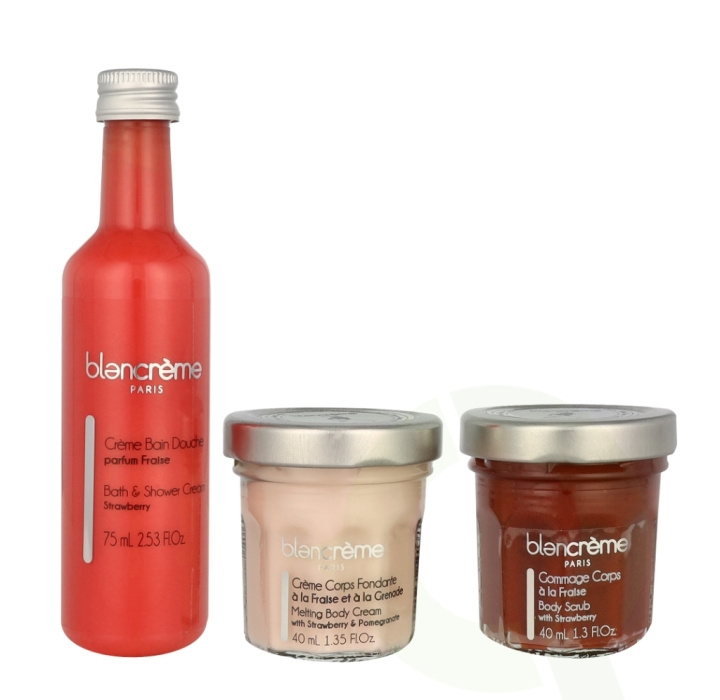 Blancreme Body Essentials Trio Set 155 ml Shower Gel 75ml/Body Scrub 40ml/Body Cream 40ml - Strawberry ryhmässä KAUNEUS JA TERVEYS / Lahjapakkaukset / Naisten lahjapakkaukset @ TP E-commerce Nordic AB (C99692)