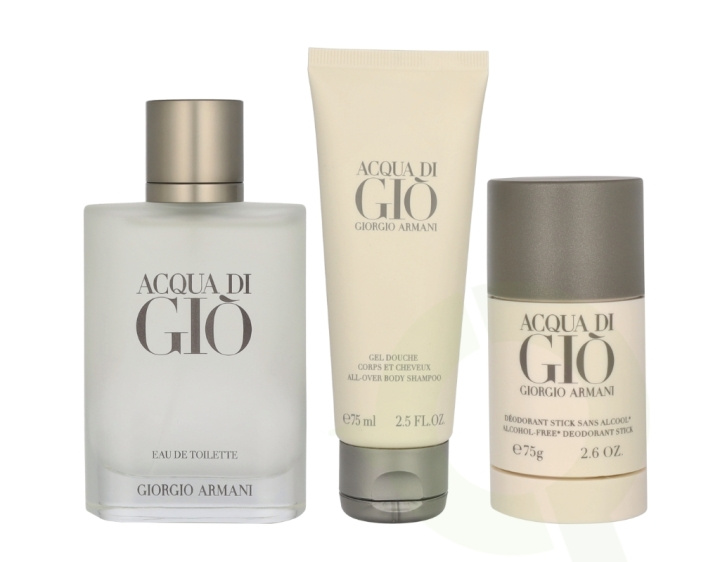 Armani Acqua Di Gio Pour Homme Giftset 250 ml Edt Spray 100ml/Body Shampoo 75ml/Deo Stick 75gr ryhmässä KAUNEUS JA TERVEYS / Lahjapakkaukset / Miesten lahjapakkaukset @ TP E-commerce Nordic AB (C99881)