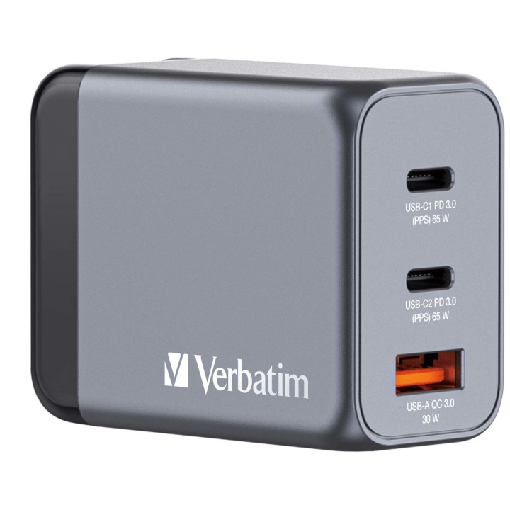 Verbatim - GNC-65 GaN-laturi 3 porttia 65W USB-A/USB-C ryhmässä ÄLYPUHELIMET JA TABLETIT / Laturit & Kaapelit / Seinälaturi / Seinälaturi Type C @ TP E-commerce Nordic AB (D00564)