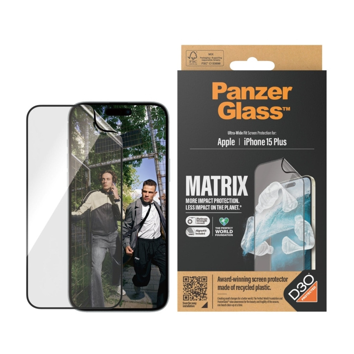 PanzerGlass ECO MATRIX -näytönsuoja D3O® iPhone 15 Plus - Ultra-Wide Fit ja AlignerKit ryhmässä ÄLYPUHELIMET JA TABLETIT / Puhelimen suojakotelo / Apple / iPhone 15 @ TP E-commerce Nordic AB (D00791)