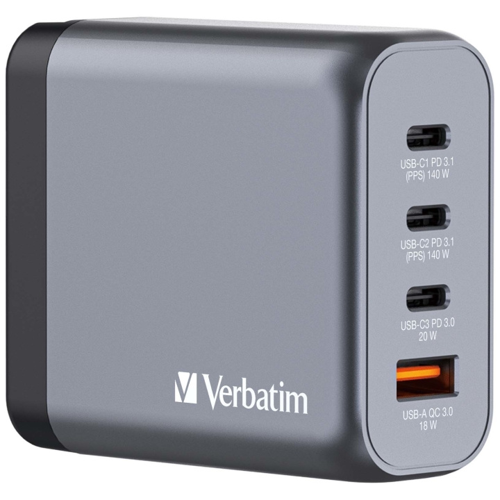 Verbatim GNC-140 GaN-laturi 4 porttia 140W USB-A/USB-C ryhmässä ÄLYPUHELIMET JA TABLETIT / Laturit & Kaapelit / Seinälaturi / Seinälaturi Type C @ TP E-commerce Nordic AB (D00981)