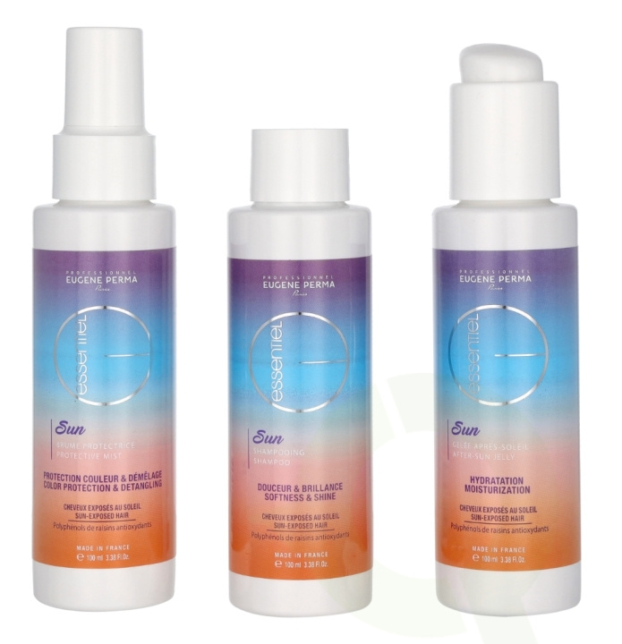 Eugene Perma Essentiel Sun Travel Set 300 ml 3x100ml - Protective Spray/After-Sun Shampoo/After-Sun Gel ryhmässä KAUNEUS JA TERVEYS / Ihonhoito / Rusketus / Aurinkosuoja @ TP E-commerce Nordic AB (D03154)