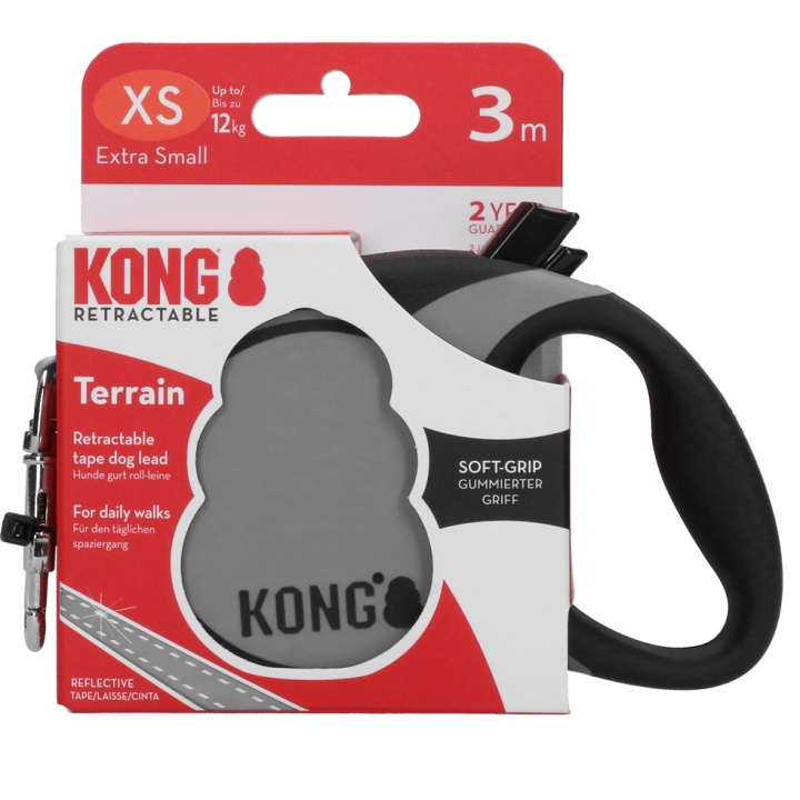 Kong Sisäänvedettävä hihna Terrain Grey XS (3m/12kg) - (KongTRNXSGY) ryhmässä KOTI, TALOUS JA PUUTARHA / Lemmikkitarvikkeet / Koira @ TP E-commerce Nordic AB (D03795)