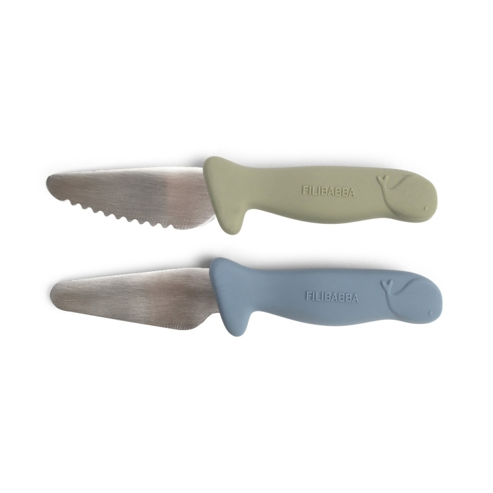 Filibabba Beginner\'s cutting knives - 2-pack - Powder Blue + Green - (FI-03337) ryhmässä LELUT, TUOTTEET LAPSILLE JA VAUVOILLE / Syö ja juo / Lasten astiat @ TP E-commerce Nordic AB (D04435)