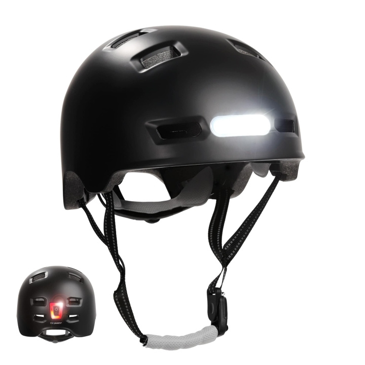 Crazy Safety Urban Bicycle and Skater Helmet with Front and Rear Lights - Black - L (57-61cm) ryhmässä URHEILU, VAPAA-AIKA JA HARRASTUS / Urheiluvälineet / Pyörätarvikkeet / Kypärät @ TP E-commerce Nordic AB (D04793)