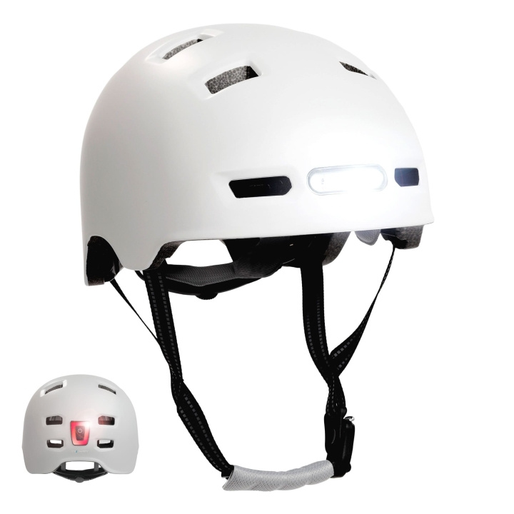 Crazy Safety Urban bicycle and skater helmet with front and rear lights - Matt White - M (54-57cm) ryhmässä URHEILU, VAPAA-AIKA JA HARRASTUS / Urheiluvälineet / Pyörätarvikkeet / Kypärät @ TP E-commerce Nordic AB (D04794)