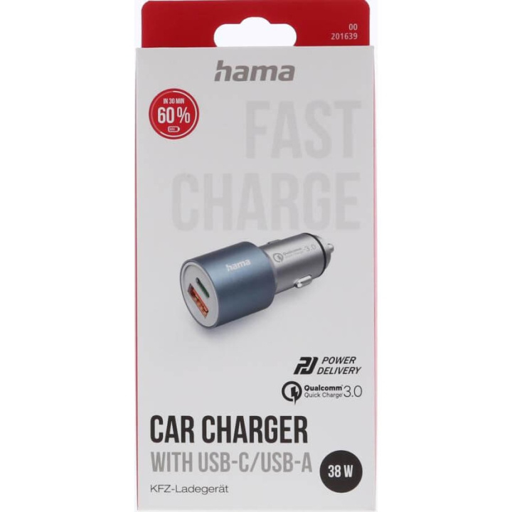 Hama Autolaturi USB-C USB-A PD 38W Metallia ryhmässä ÄLYPUHELIMET JA TABLETIT / Laturit & Kaapelit / Autolaturi / Autolaturi USB @ TP E-commerce Nordic AB (D05319)