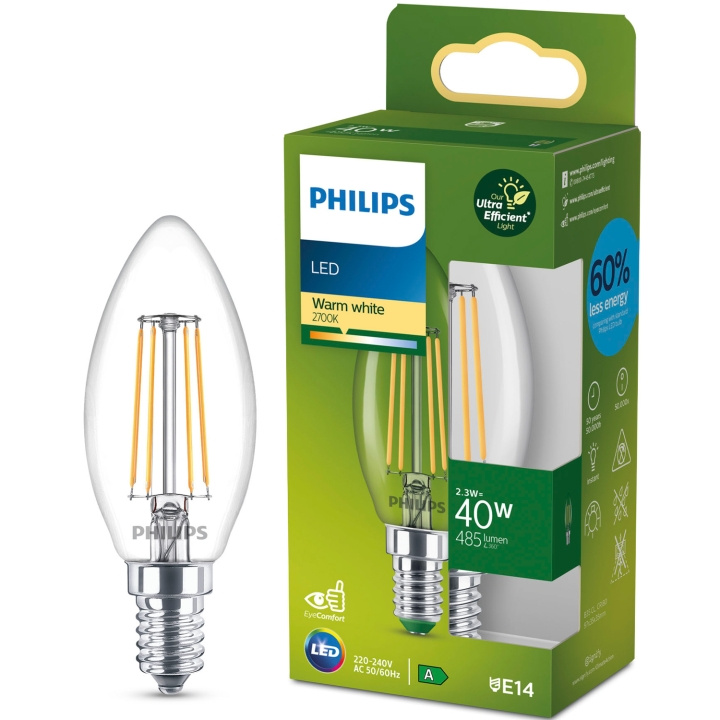 Philips LED E14 Kron B35 2,3W (40W) Klar 485lm 2700K Energiklass A ryhmässä KODINELEKTRONIIKKA / Valaistus / LED-lamput @ TP E-commerce Nordic AB (D05499)