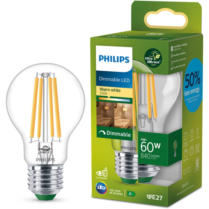 Philips LED E27 Normal A60 4W (60W) Klar 840lm Dimbar 2700K Energiklass A ryhmässä KODINELEKTRONIIKKA / Valaistus / LED-lamput @ TP E-commerce Nordic AB (D05501)