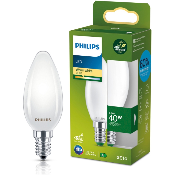 Philips LED E14 Kron B35 2,3W (40W) Frostad 485lm 2700K Energiklass A ryhmässä KODINELEKTRONIIKKA / Valaistus / LED-lamput @ TP E-commerce Nordic AB (D05502)