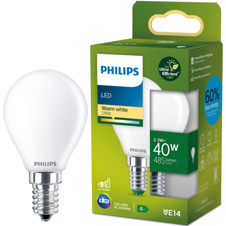 Philips LED E14 Klot P45 2,3W (40W) Frostad 485lm 2700K Energiklass A ryhmässä KODINELEKTRONIIKKA / Valaistus / LED-lamput @ TP E-commerce Nordic AB (D05503)