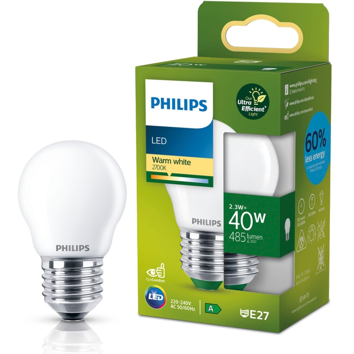 Philips LED E27 Klot P45 2,3W (40W) Frostad 485lm 2700K Energiklass A ryhmässä KODINELEKTRONIIKKA / Valaistus / LED-lamput @ TP E-commerce Nordic AB (D05504)