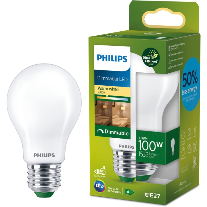 Philips LED E27 Normal A60 7,3W (100W) Frostad 1535lm Dimbar 2700K Energiklass A ryhmässä KODINELEKTRONIIKKA / Valaistus / LED-lamput @ TP E-commerce Nordic AB (D05506)