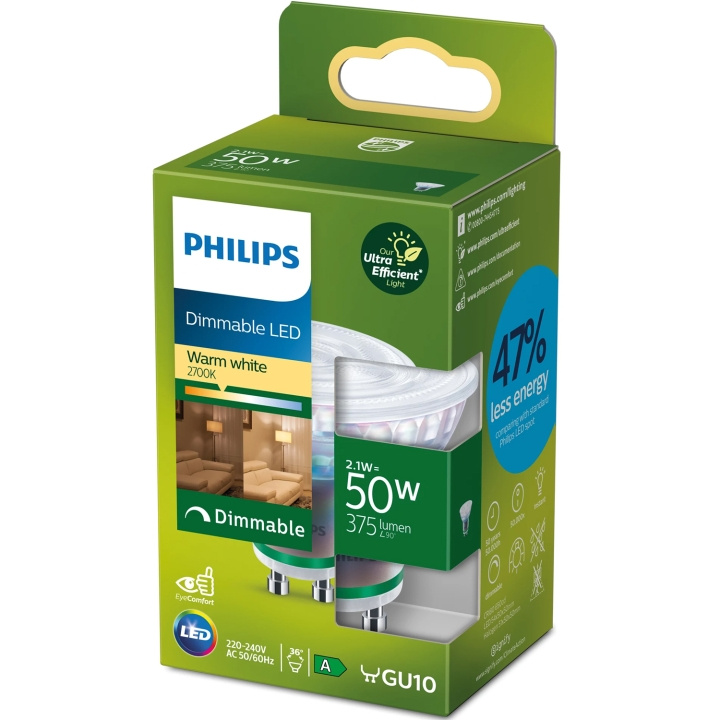 Philips LED GU10 2,1W (50W) 375lm Dimbar 2700K Energiklass A ryhmässä KODINELEKTRONIIKKA / Valaistus / LED-lamput @ TP E-commerce Nordic AB (D05507)