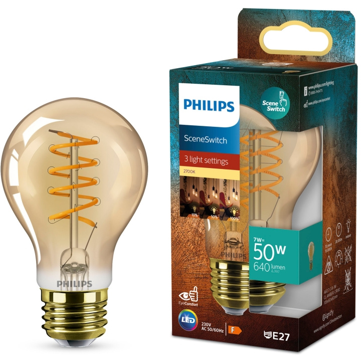 Philips LED SceneSwitch E27 A60 7-3,8-1W (50W) Deco spiral ryhmässä KODINELEKTRONIIKKA / Valaistus / LED-lamput @ TP E-commerce Nordic AB (D05508)