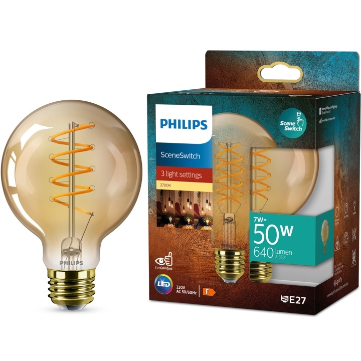 Philips LED SceneSwitch E27 G95 7-3,8-1W (50W) Deco spiral ryhmässä KODINELEKTRONIIKKA / Valaistus / LED-lamput @ TP E-commerce Nordic AB (D05510)