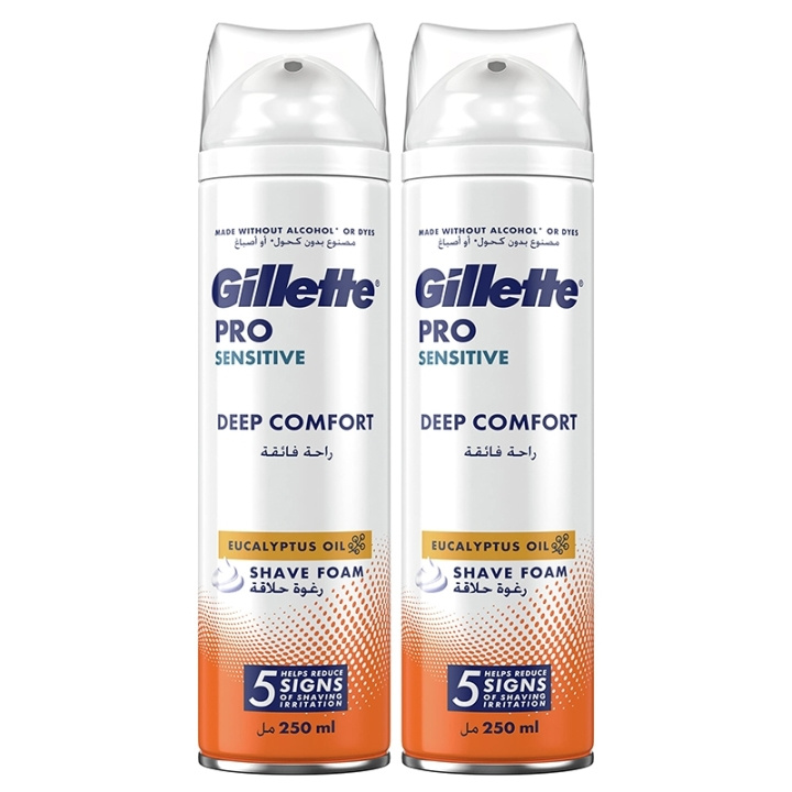 Gillette Pro Sensitive Deep Comfort Shave Foam 2x250ml ryhmässä KAUNEUS JA TERVEYS / Hiukset &Stailaus / Sheivaus ja trimmaus / Partahöylät & Tarvikkeet @ TP E-commerce Nordic AB (D05589)