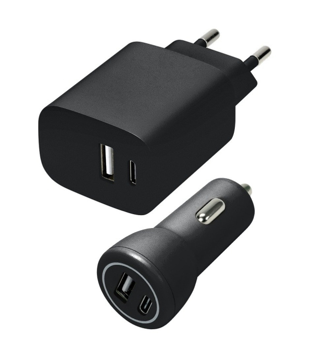 Speedlink Seinä- ja autolaturisarja USB-A & USB-C 15W, musta ryhmässä ÄLYPUHELIMET JA TABLETIT / Laturit & Kaapelit / Autolaturi @ TP E-commerce Nordic AB (D06674)