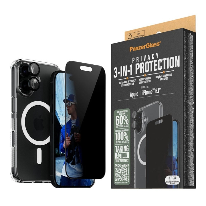 PanzerGlass iPhone 16 6.1\'\' 3-in-1 Privacy Protect Bundle - suojauspaketti ryhmässä ÄLYPUHELIMET JA TABLETIT / Puhelimen suojakotelo / Apple / iPhone 16 @ TP E-commerce Nordic AB (D07017)