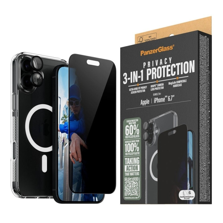 PanzerGlass iPhone 16 Plus 6.7\'\' 3-in-1 Privacy Protect Bundle -paketti ryhmässä ÄLYPUHELIMET JA TABLETIT / Puhelimen suojakotelo / Apple / iPhone 16 @ TP E-commerce Nordic AB (D07528)