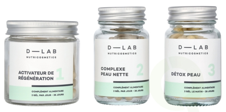 D-Lab Nutricosmetics D-Lab Perfect Skin Set 3 piece 3x56 Gels - Activateur de Regenaration No 1/Complexe Peau Nette No 2/Detox Peau No 3 ryhmässä KAUNEUS JA TERVEYS / Ihonhoito / Kasvot / Ihonhoitovälineet @ TP E-commerce Nordic AB (D07926)