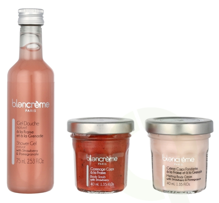 Blancreme Body Essentials Trio Set 155 ml Shower Gel 75ml/Body Scrub 40ml/Body Cream 40ml - Strawberry & Pomegranate ryhmässä KAUNEUS JA TERVEYS / Ihonhoito / Kehon hoito / Kylpy- ja suihkugeelit @ TP E-commerce Nordic AB (D07964)